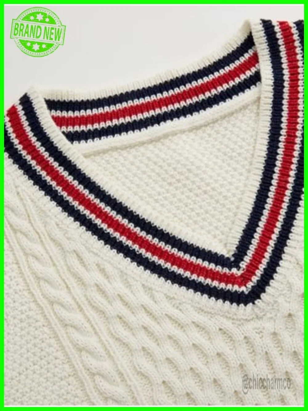 Sweater Vest V-Neck Sleeveless Knit Top Cable Knit Oversized Preppy Pullover